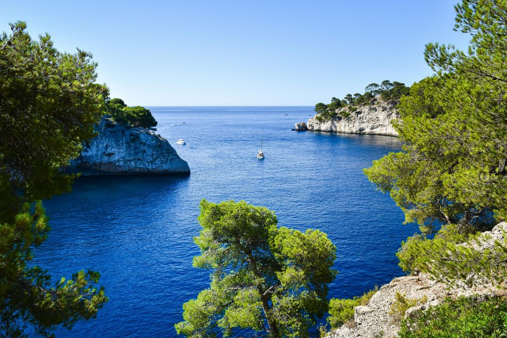Beautiful view of rocky calanques and Mediterranean Sea, Provence-Alpes-Côte d'Azur, France.
